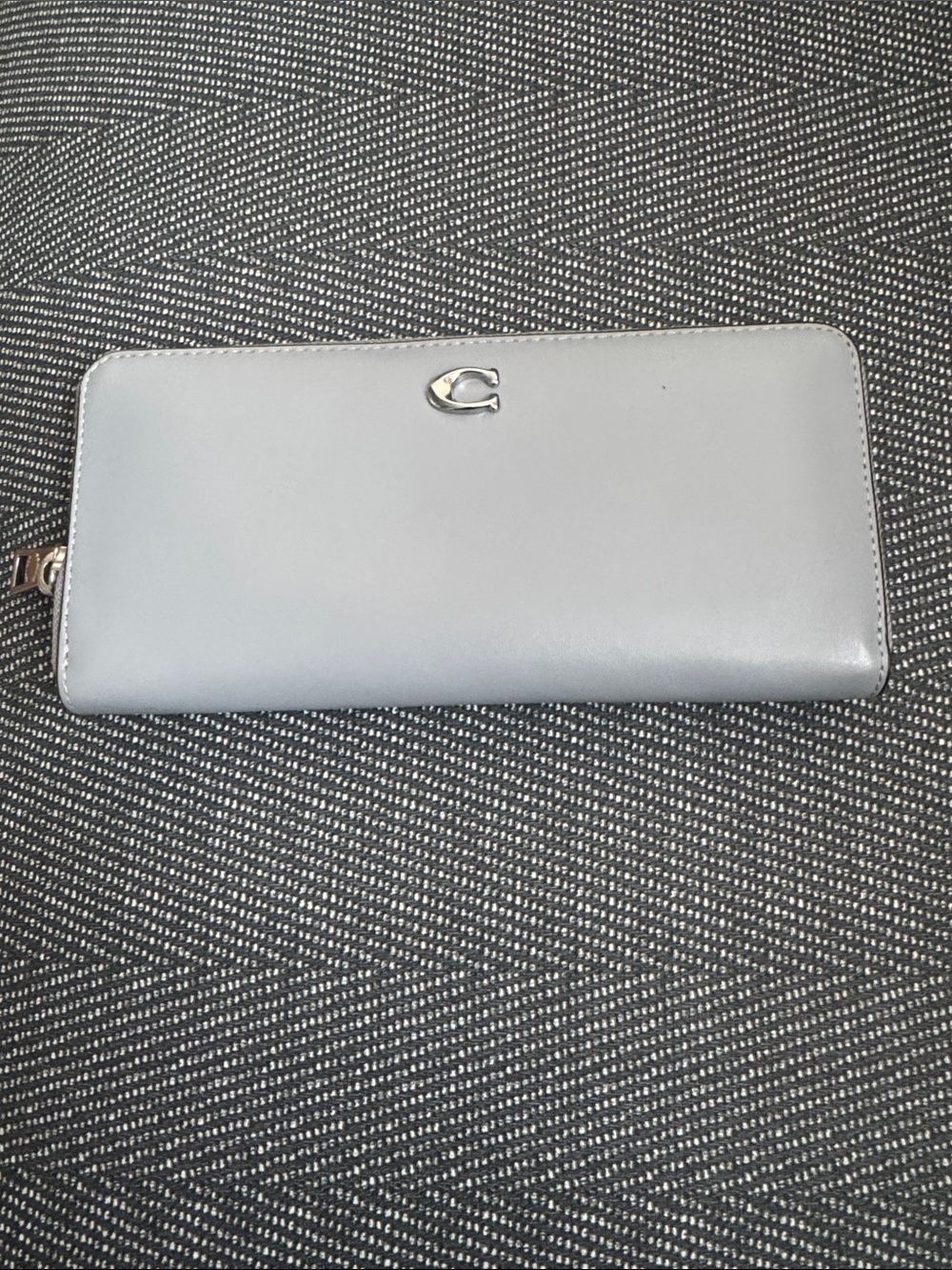 Coach logo silver C gray zip around wallet